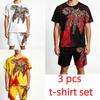 Mode Sommer Freizeit Retro Flügel Aufdruck Rundhals Kurzarm T-Shirt und Shorts Set Herren Damen T-Shirt Shorts Set