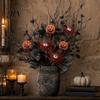 Spooky Party Decorations Halloween Artificial Branch with Pumpkin And Eyeball, Black Glitter Fake Twig Realistic Patterns Maple Leaves for Gothic Vase