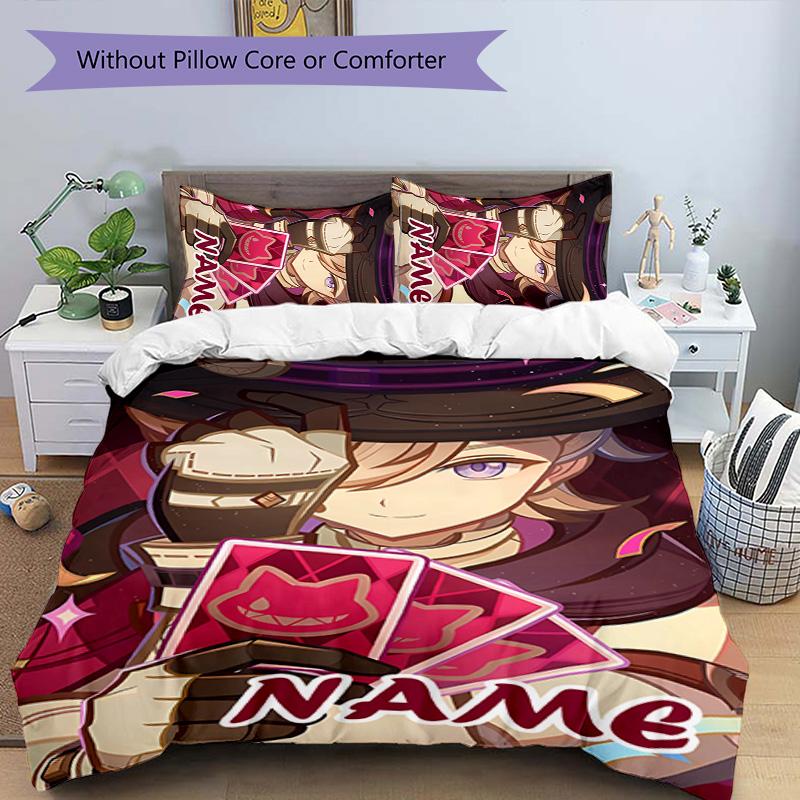3pcs Genshin Impact5 Cover Set - Personalized Name, HD Printed Bedding with 1 Cover and 2 Pillowcases - Perfect for Home Decor, Easy Care