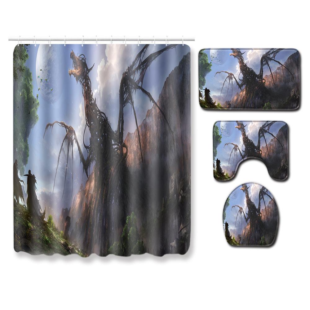 Skull Shower Curtain Floor Mat Combination Four-Piece Set Bathroom Toilet Carpet Shower Room Mat Foot Mat