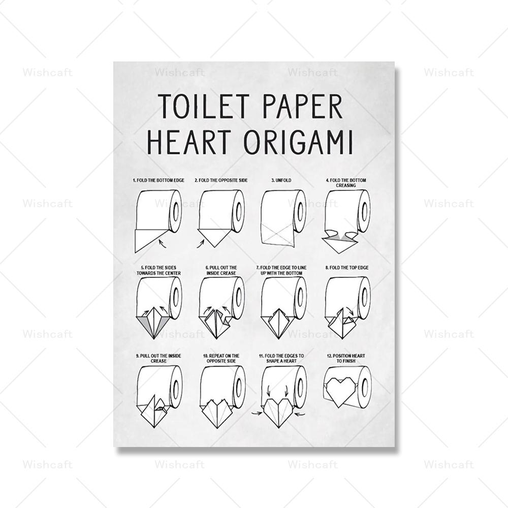 

Туалетная бумага Сердце Оригами Художественная печать Декор стены ванной комнаты Фермерский дом Знаки для ванной комнаты Винтажная картина на холсте Постер Картины 21x30cm No Framed