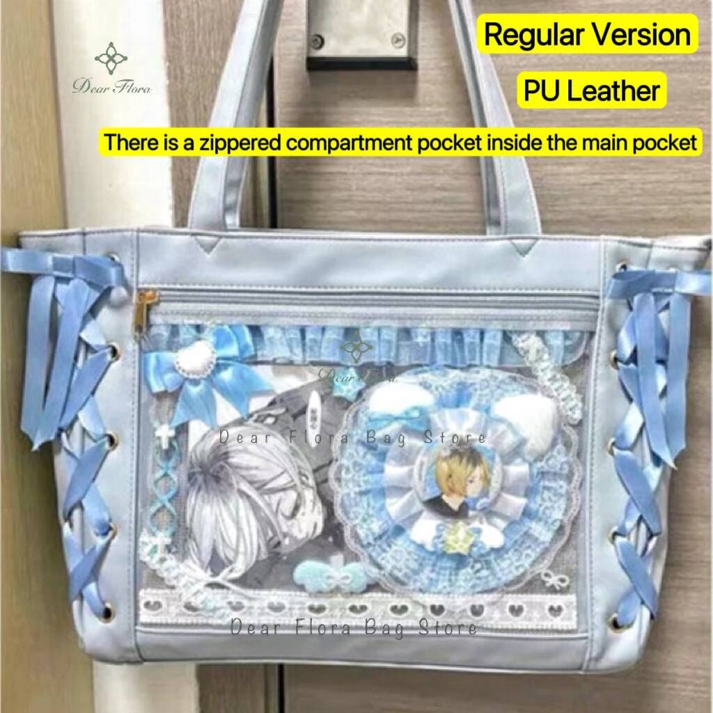 Japanese Sweet Women Ribbon Ita Bag Fashion Large Capacity Tote Bag Aesthetic Shoulder Bag Cute Lolita Girl Transparent Handbags