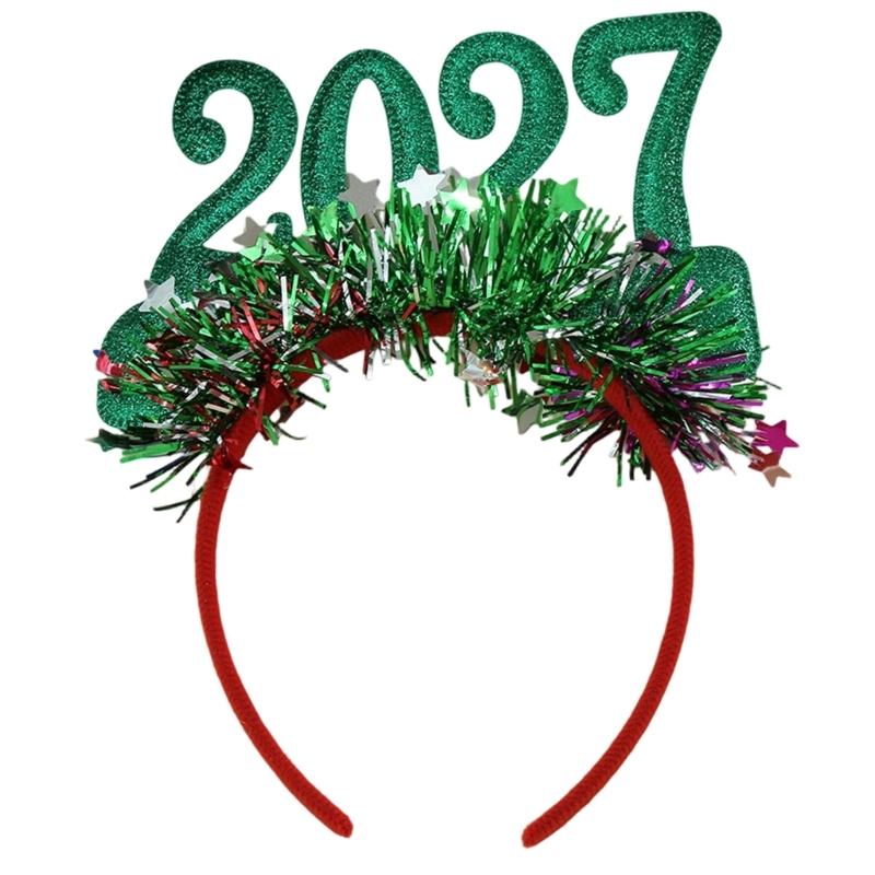 Bentiță Anul Nou 2027 Accesoriu de Păr Festiv pentru Petreceri de Crăciun cu Detaliu Cifra Strălucitoare și Ornamente cu Stele Mici