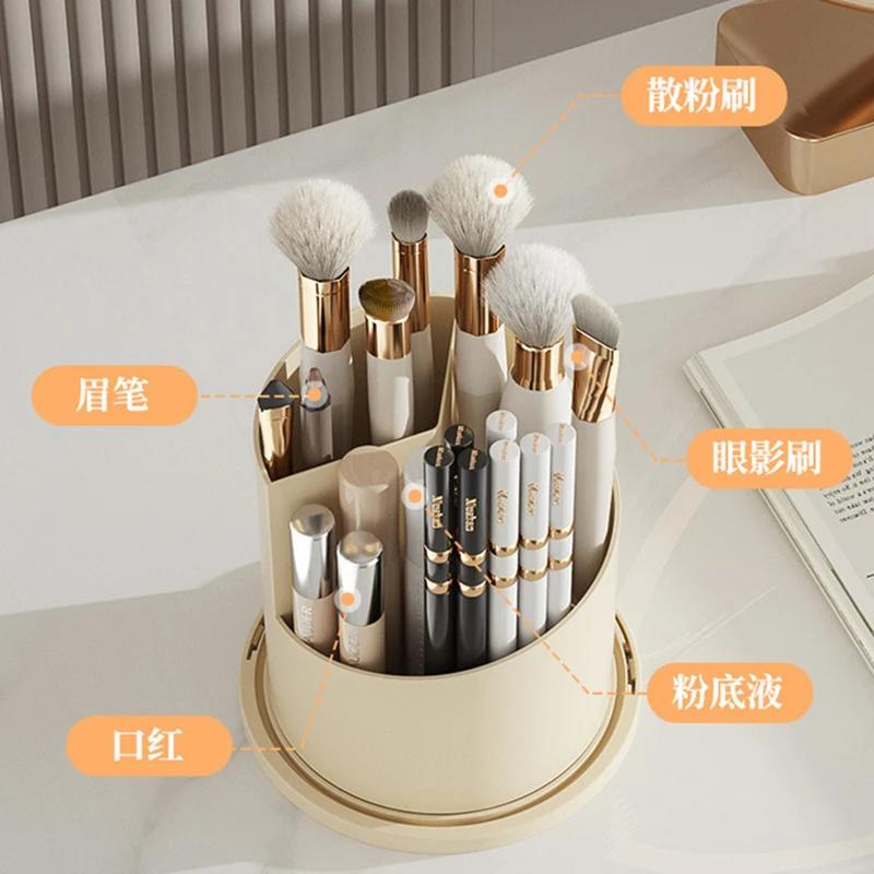360° Rotating Makeup Brush Holder With Lid Lipstick Eyebrow Pencil Holder Eye Shadow Storage Box Desk Cosmetic Tools Organizer