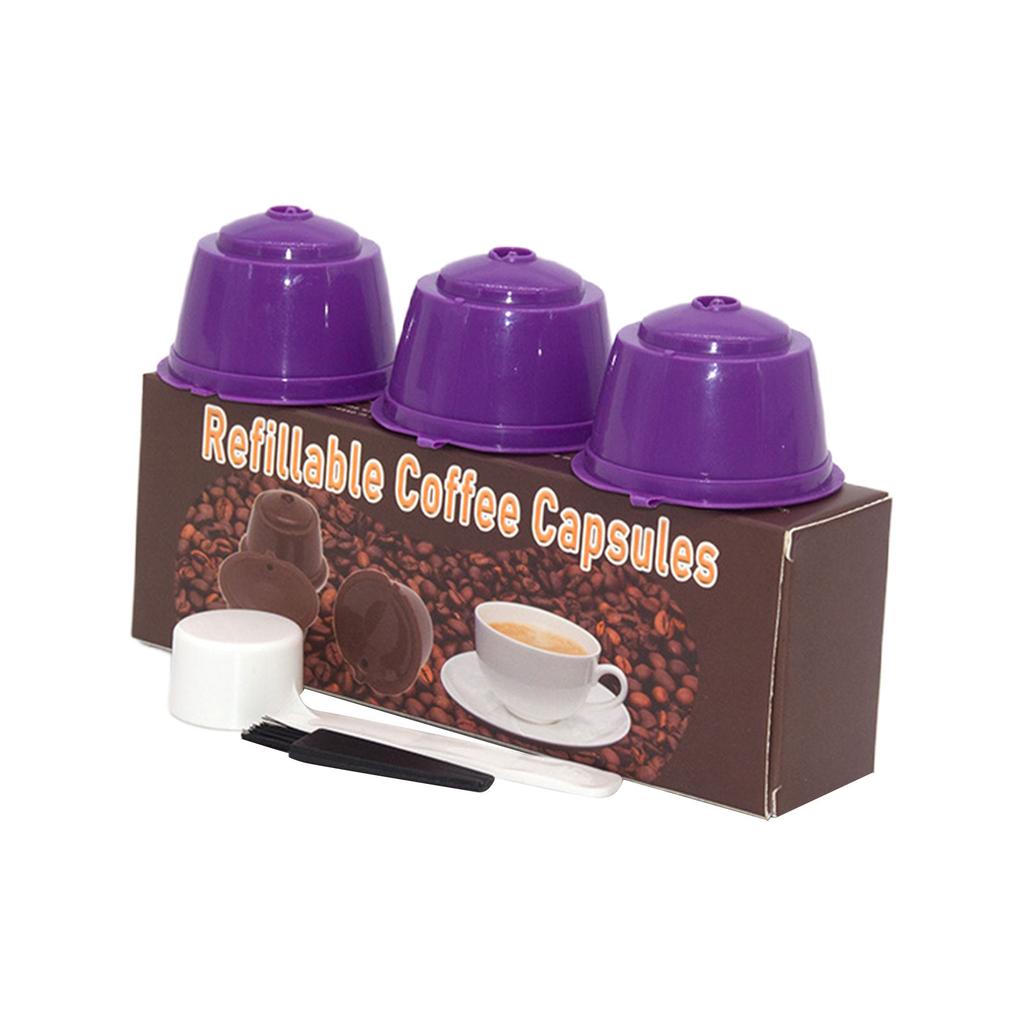 Set aus 3 wiederbefüllbaren Kaffeepads-Filtern inklusive Reinigungsbürste und Löffel Optionale Farbe für Kaffeeliebhaber Geschenk