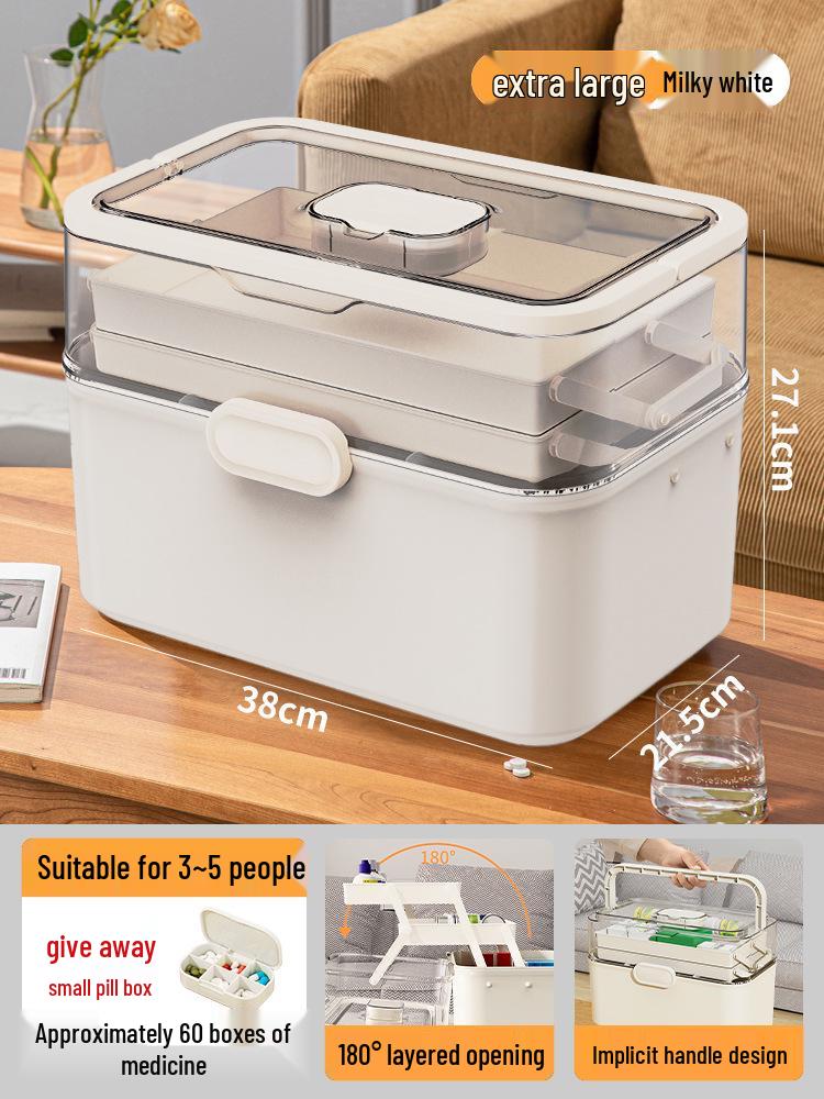 Large Capacity Family Medicine Box with Multi-Layer First Aid Storage for Household and Children
