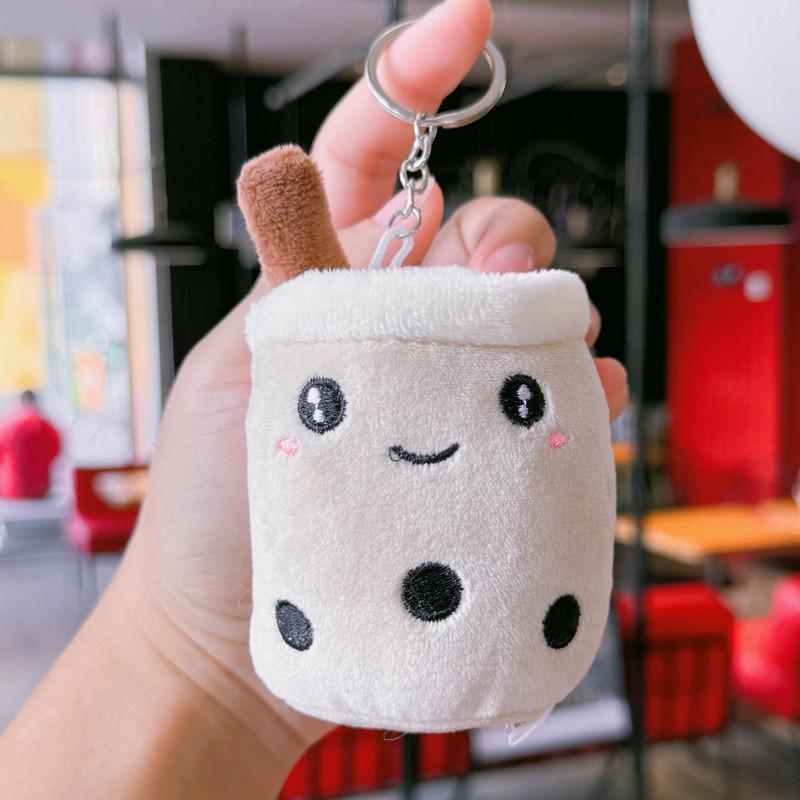Cute Cartoon Panda Rabbit Fruit Milk Tea Cup Plush Toy Pendant Keychain Kids For