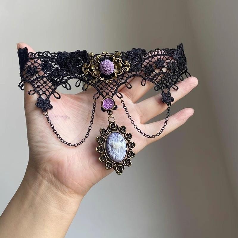 Gothic Lolita Purple Tassel Lace Choker Necklace