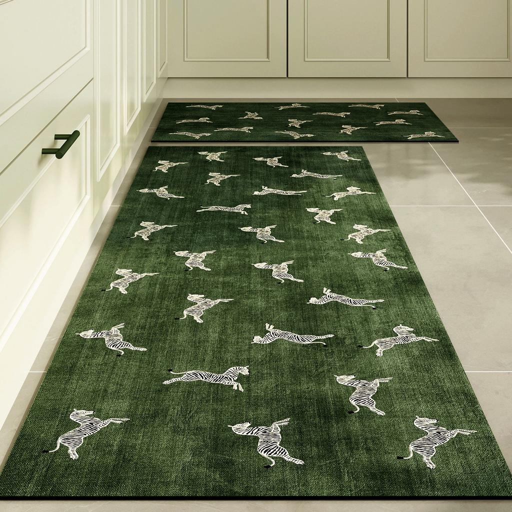 Green Grass Pattern Runner Rug Durable Cute Sheep Zebra Animal Design Non Slip Washable Carpet for Kitchen Corridor Home Decor