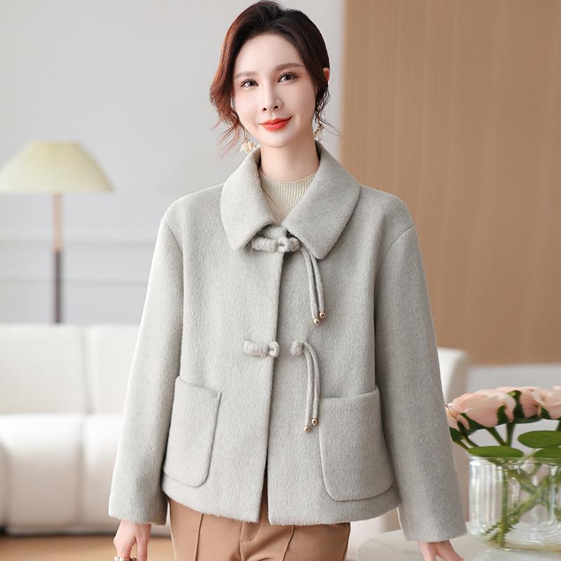 

Elegant Double-Faced Wool Coat for Middle-Aged Women - Age-Reducing Spring & Autumn Style L (up to 105 lbs)
