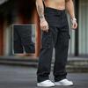 Men's Loose Straight Retro Denim Jeans with Multi-Pockets In Washed Black-Gray