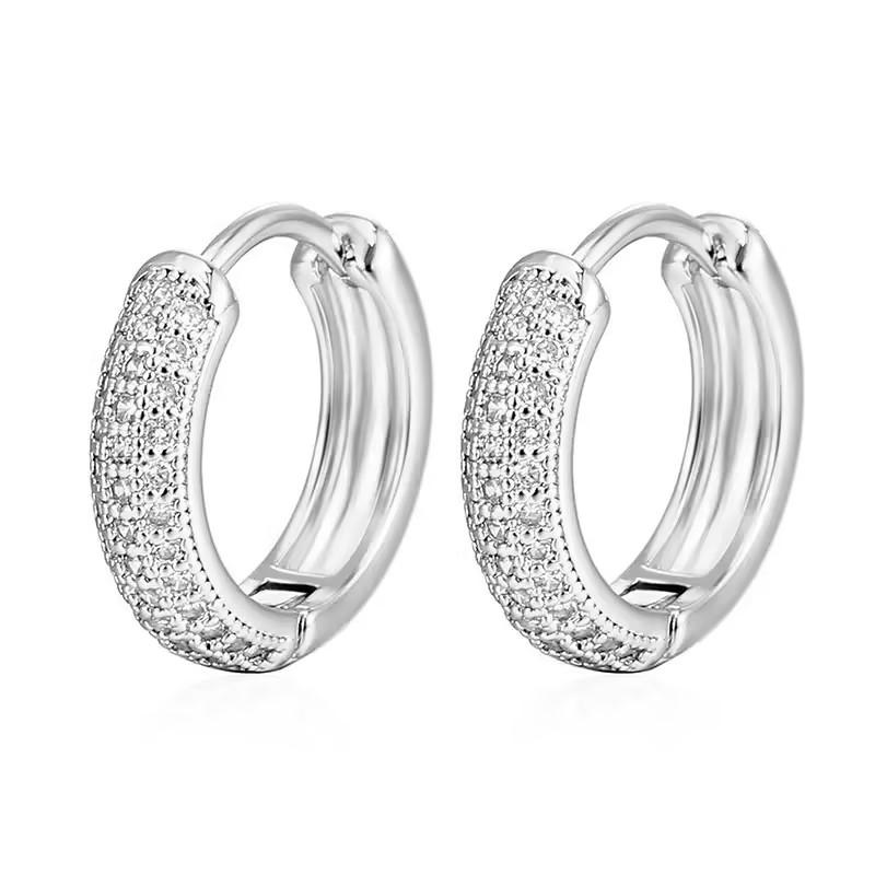 Gold Plated Full Paved Cubic Zirconia Huggie Hoop Earrings for Women Classic Small Round CZ Crystal Huggies Earrings Luxury Fash