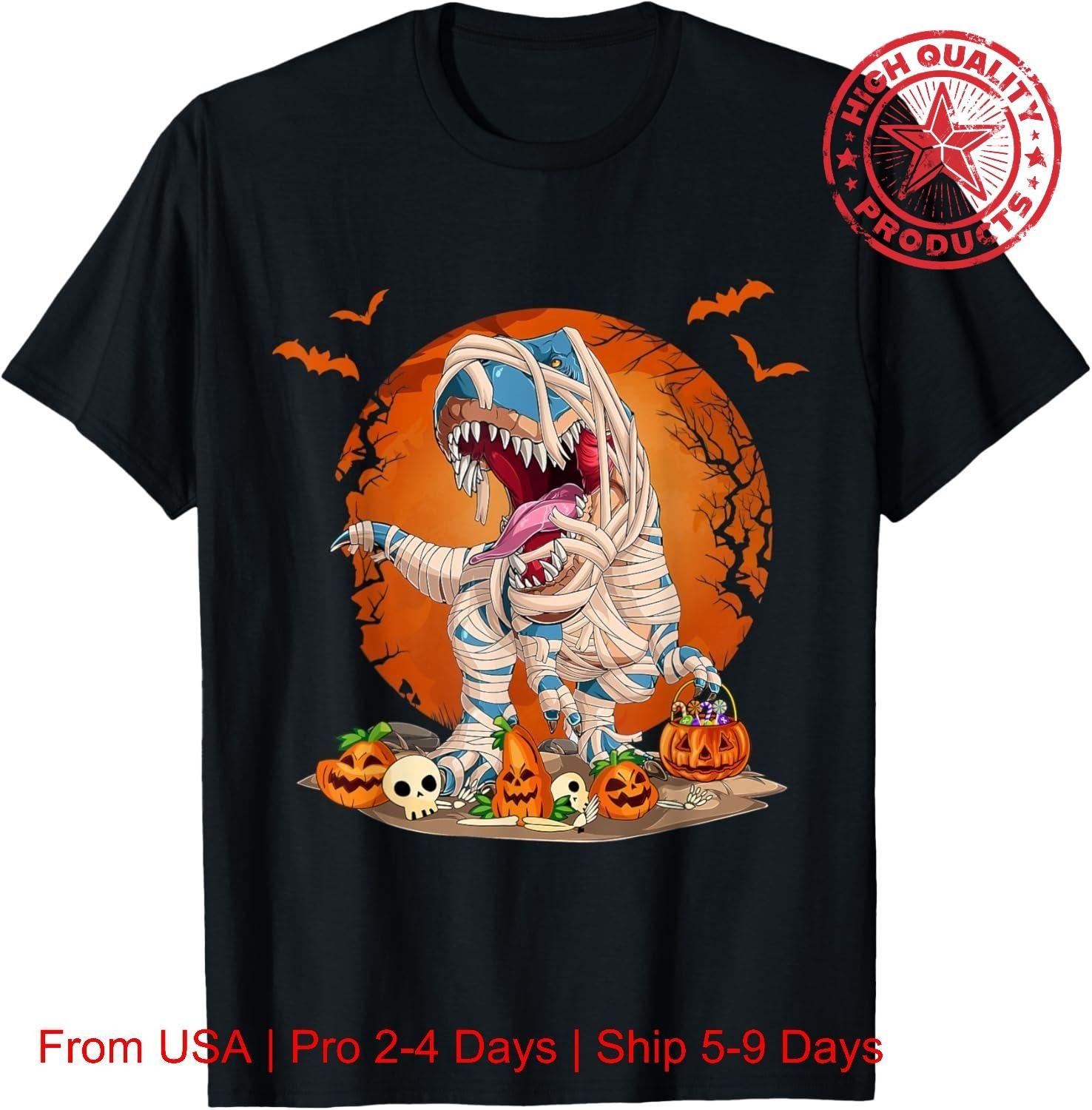 Mummy T-Rex Dinosaur Pumpkin Skeleton Halloween T-Shirt Men Women S-4XL S разноцветный
