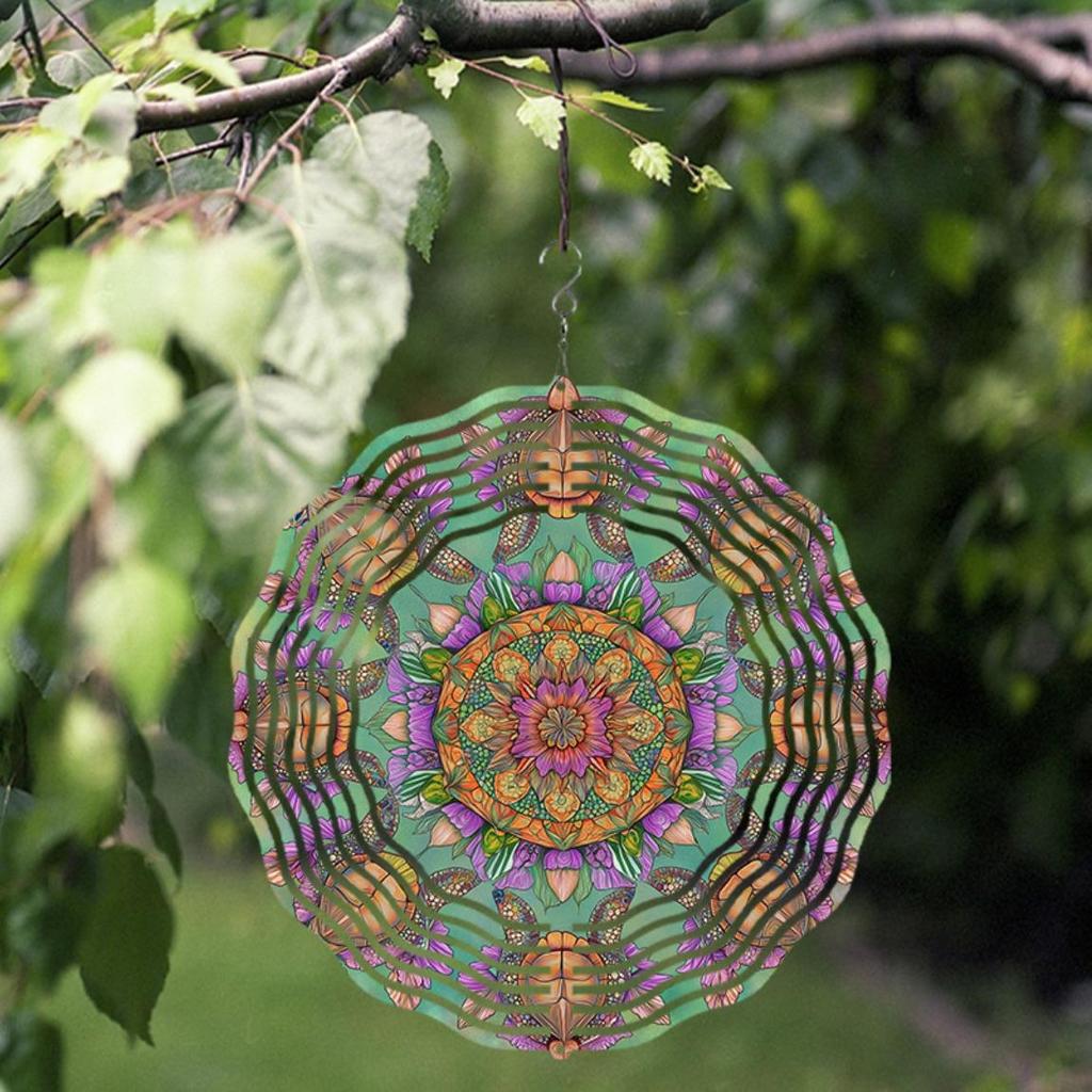 10 Inch Colorful Mandala Wind Chime with Rotating Hook Vibrant Outdoor Garden Decor for Spring Summer Fall No Batteries Needed