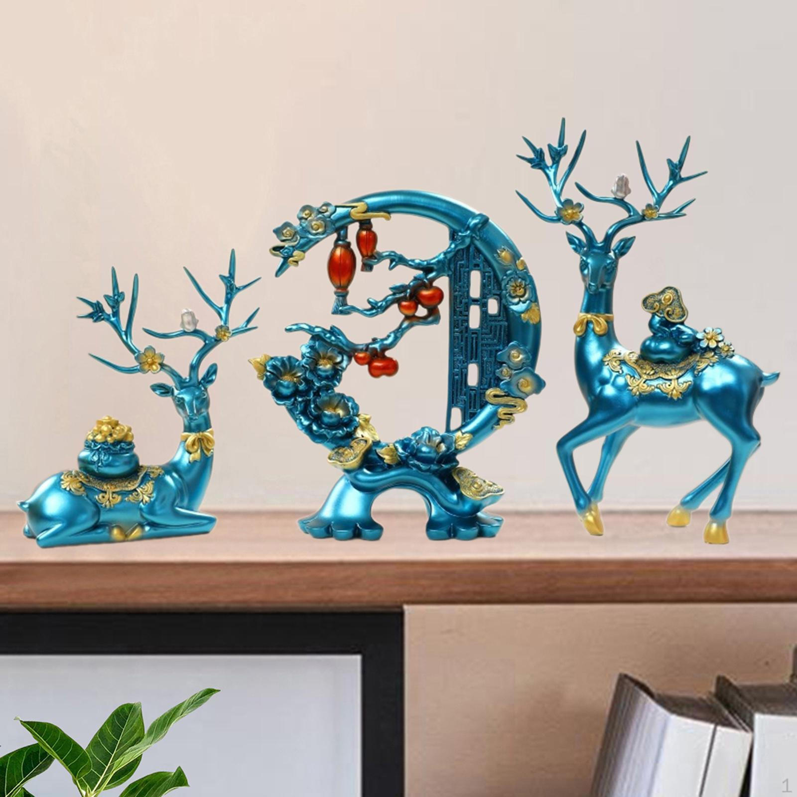 

3 шт. Статуэтки оленей, статуэтки оленей, подарочные скульптуры современных украшений для шкафа синий