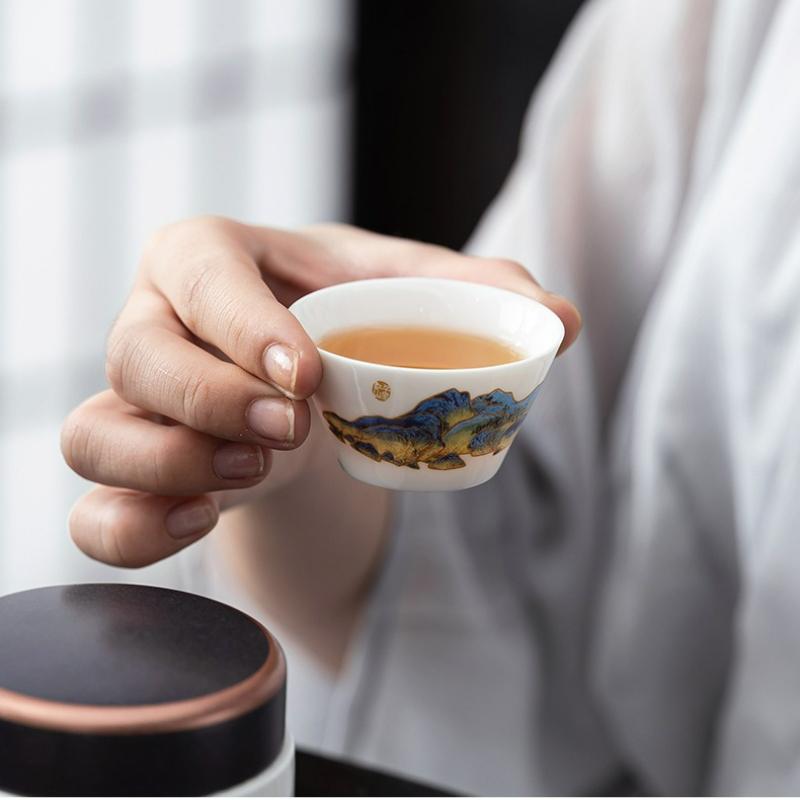 Chinese Style Portable Travel Ceramic Tea Set Household Travel Outdoor Kung Fu Tea Pot and Teacup Leather Bag Set Gift New