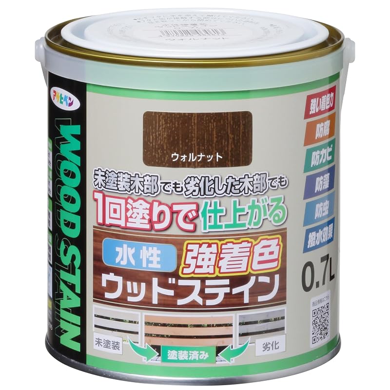 Asahi Paint Water-Based High-Strength Wood Stain 0.7L Walnut - Paint for Wood, Wood Protection, Single Coat, Stain Finish, Low Odor, Water Repellent,