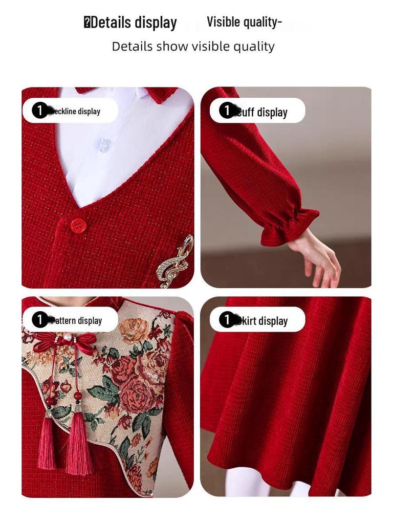 Children's New Year's Red Performance Costume for School Speech and Poetry Competitions