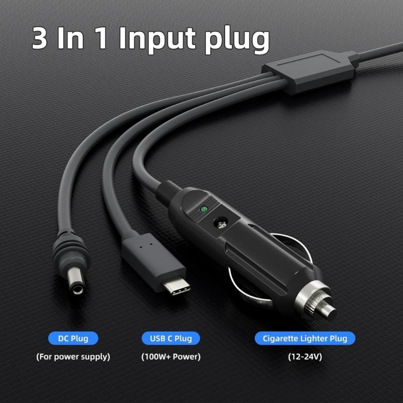 Mini Power Cable 10ft 3 In 1 with USB C Car Charger and DCDC Waterproof Cable