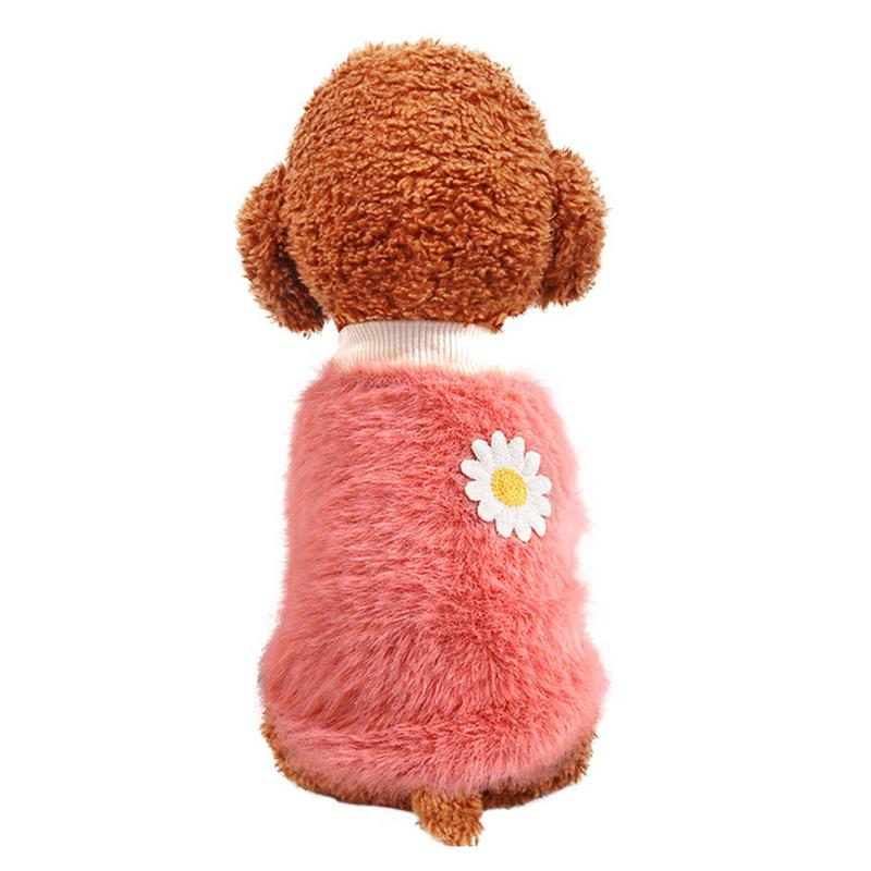 Pet Dog Plush Coat Fleece Winter Warm Pullovers With Daisy Flower