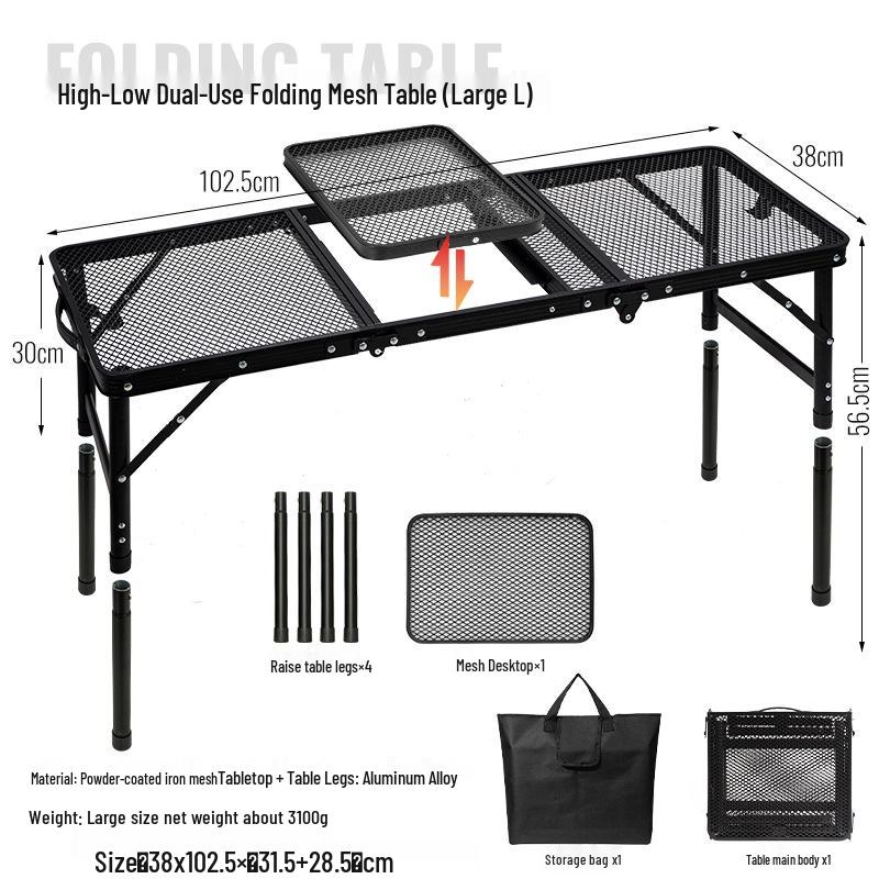 

Портативный складной стол для барбекю для улицы CLS: Легкая, самоходная походная кухня с подъемной сеткой для плиты IGT.