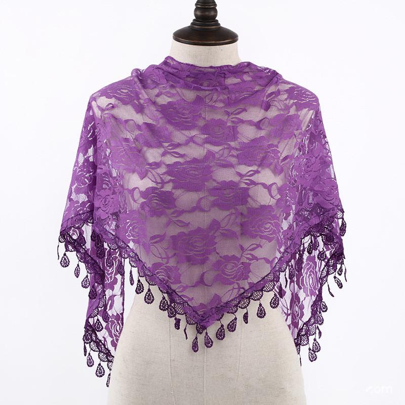 New Elegant Lace Scarf Hollow Out Embroidery Foulard Bandana Solid Color Triangular Scarf Thin Vintage Handkerchiefs Hair Woman