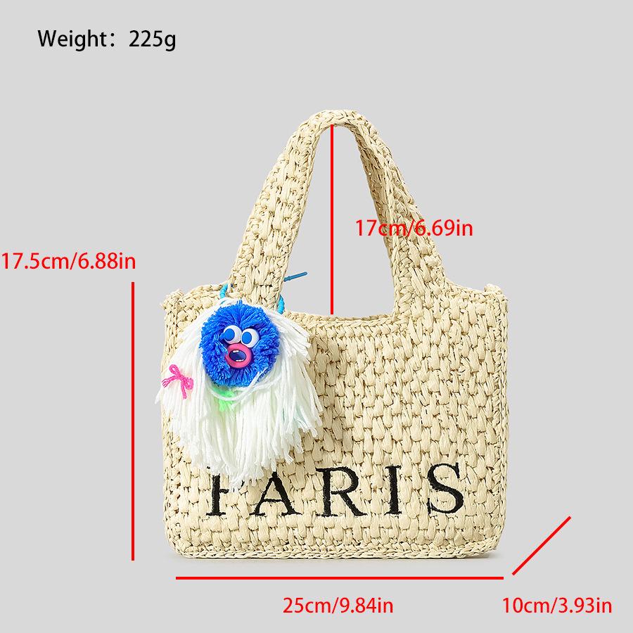 Hand-woven Straw Letter Beach Bag - Fashion Handbag for Women, Single Shoulder Underarm Style