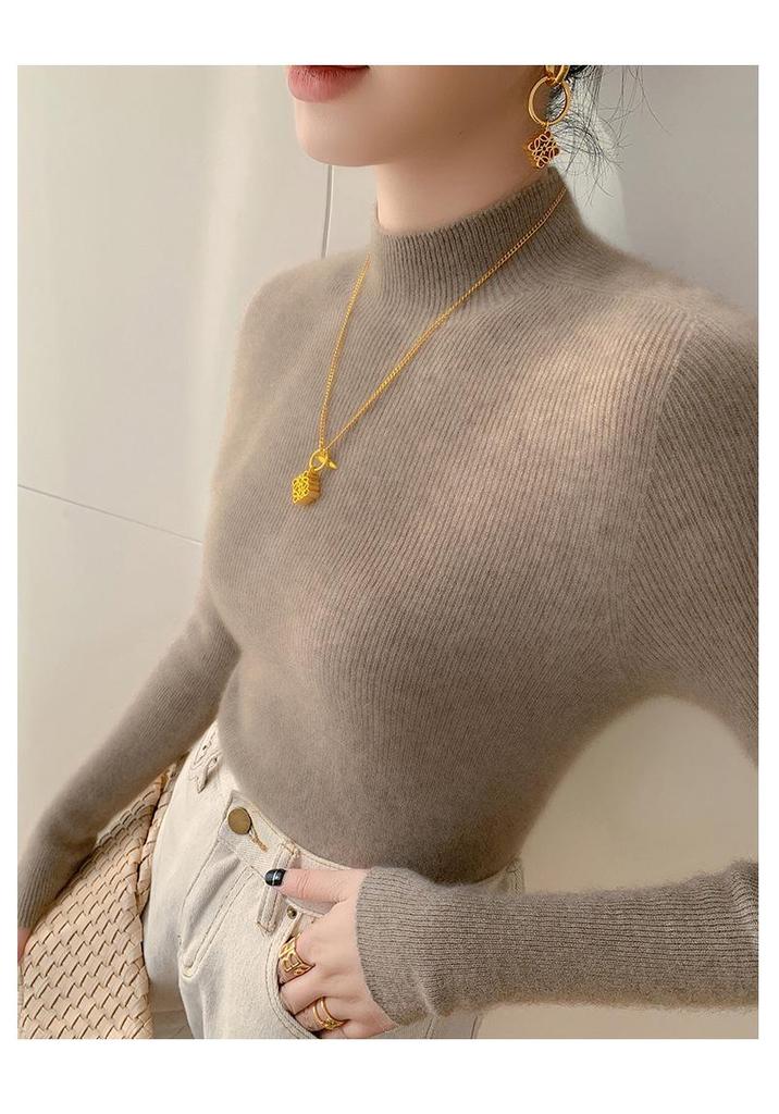 Women's Seamless Cashmere Half-High Neck Slim-Fit Sweater - Versatile Autumn/Winter Knitwear Base Layer