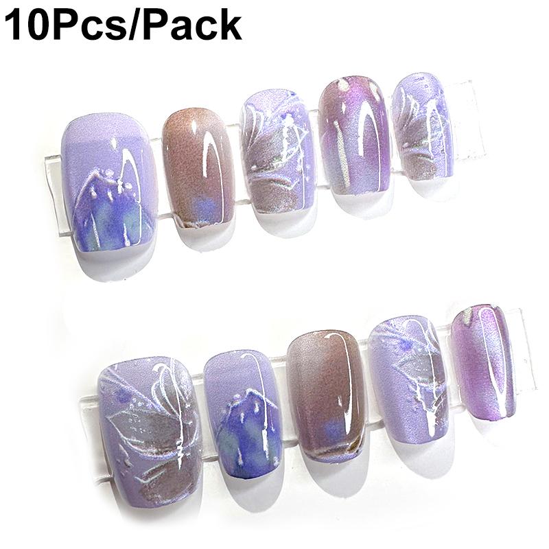 

10 шт. Полноразмерные типсы «Кошачий глаз» с гелевым клеем, накладные ногти, короткие, средние, балетные, съемный дизайн ногтей, дизайн ногтей, размер S/M M