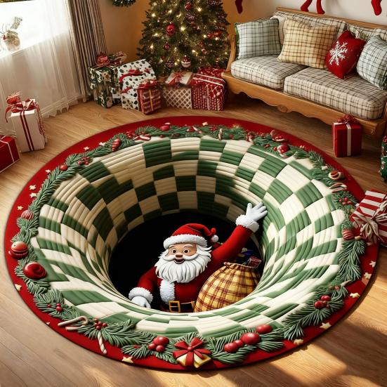 Vánoční Santa Skřítek Prošívaná Kulatá Podložka Slavnostní Koberec Protiskluzová Podložka Pod Dveře Obývací Pokoj Koupelna Kuchyň Absorpční Podložka
