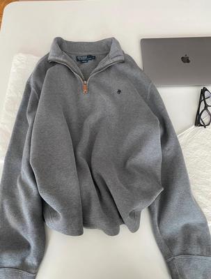 RL Ralph Lauren Vintage Unisex Sweatshirt: Women's Long Sleeve & Men's Polo Half-Zip with Turn-Down Collar, Loose Fit, American Style.