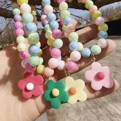 Color Beaded Pet Necklace Flower Pendant Cat Dog Jewelry Decorative Collar Bell Ins Same Cat