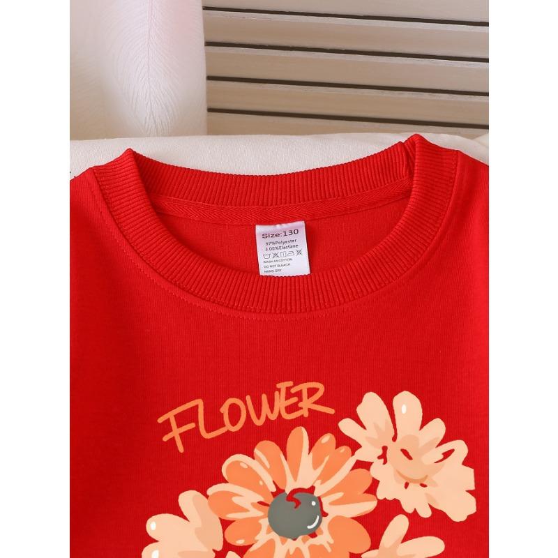 European sizes Girls' Long-Sleeve Round Neck Sweatshirt "Flower Face The Light" Print, Spring/Autumn, Casual, Daily & Sports.