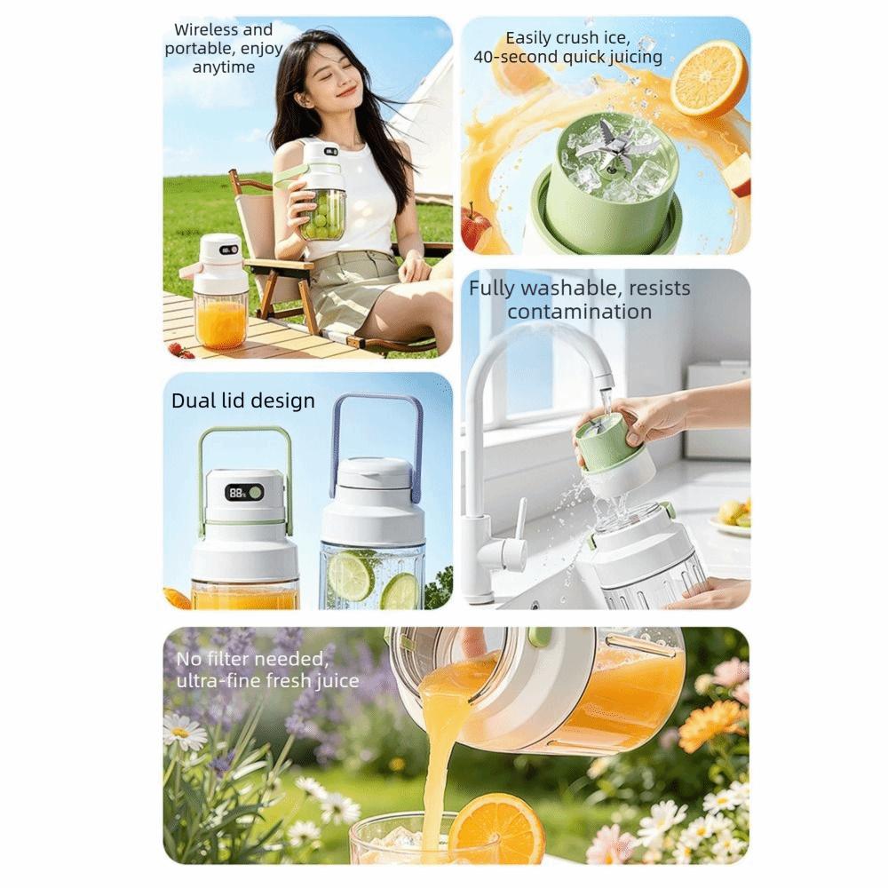With Two Lids Electric  Fruit Blender Cordless Automatic Juicing Cup BPA-Free Smoothie Maker  Home