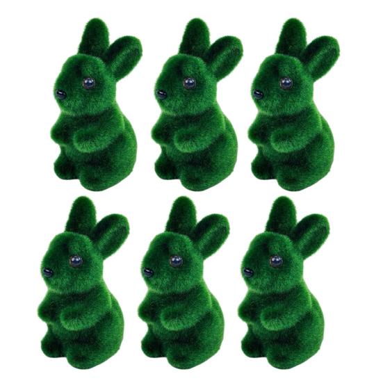 Artificial Moss Bunny Statue Realistic Furry Moss Flocked Rabbit Ornament Standing Foam Rabbit Figurine for Spring Easter Party Patio Desktop Decor