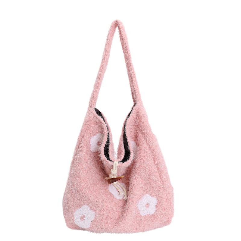 Bolsa de Ombro Único Bordada com Nuvens, Bolsa de Mão Tote Doce e Artística Estilo Floresta