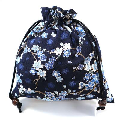 COCOLUCK Japanese Pattern Drawstring Accessory Made In Japan with Chirimen Fabric Perfect for Goshuin and Gifts Navy Bag, Case, Lining, Books,