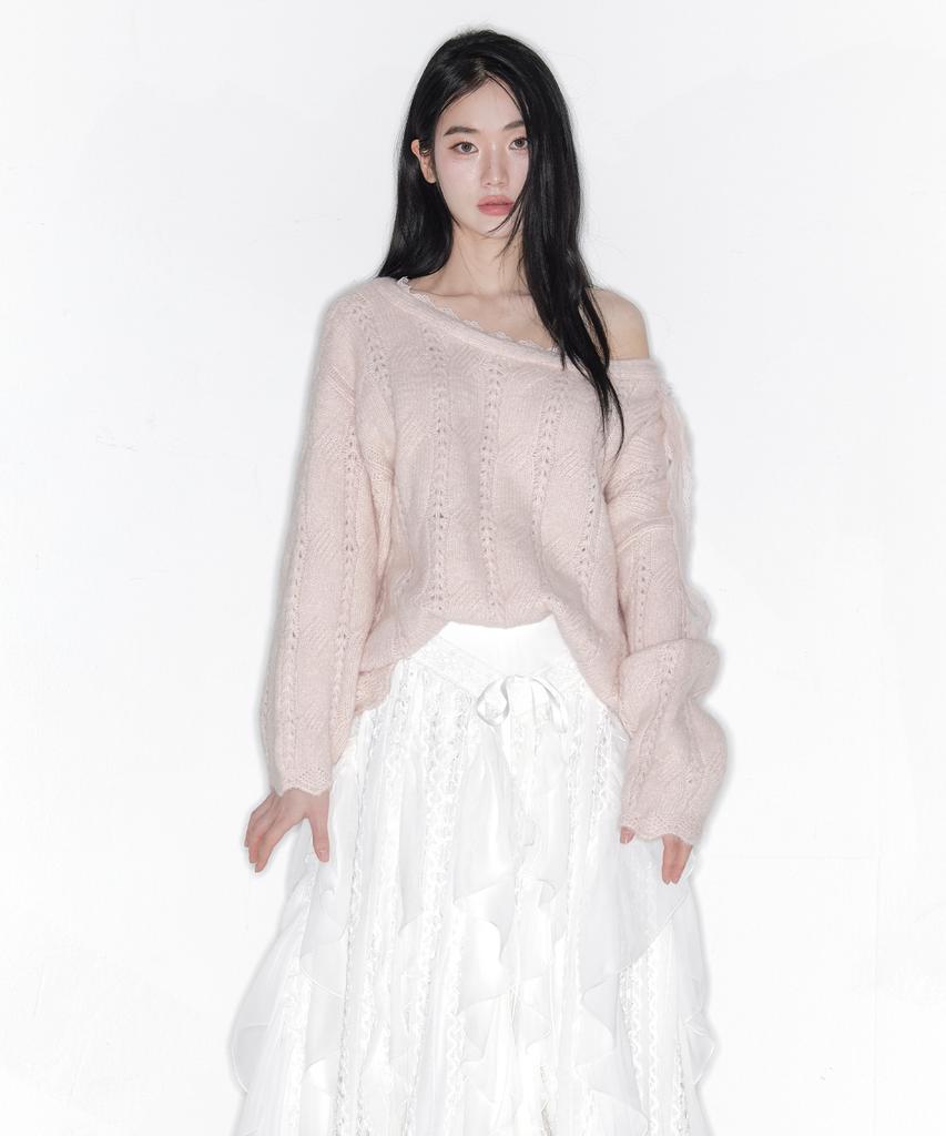 Deotiseu Soft Veil Off Shoulder Knit_Tt6S302Pk