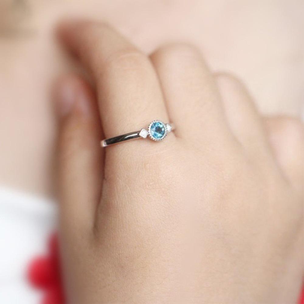 Elegant Blue Topaz and Diamond Ring for Women Round CZ Pinky Band Stylish Finger Jewelry Gift