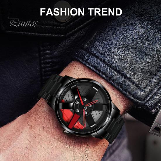 Men Waterproof Sports Car Wheel Hub Design Steel Band Quartz Watch Wristwatch