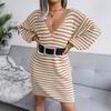 Women's Spring High Waist Pleated Dress Short Sleeve O Neck Knee Length Solid Color Butterfly Print