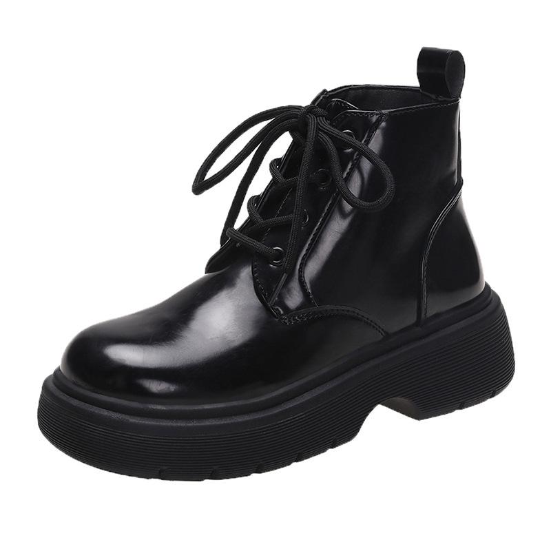 Весенне-осенняя мода на толстой подошве с круглым носком со шнуровкой лакированные кожаные ботинки Martin короткие ботинки 35 чёрный 2329₽