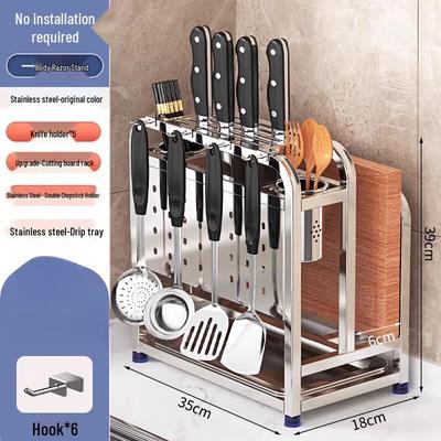 Stainless Steel Wall-Mounted Kitchen Organizer with Knife & Chopping Board Holder