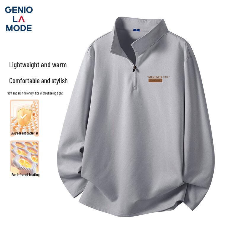GENIOLAMODE Men s Fleece-Lined Half-Zip Long Sleeve T-Shirt 2XL