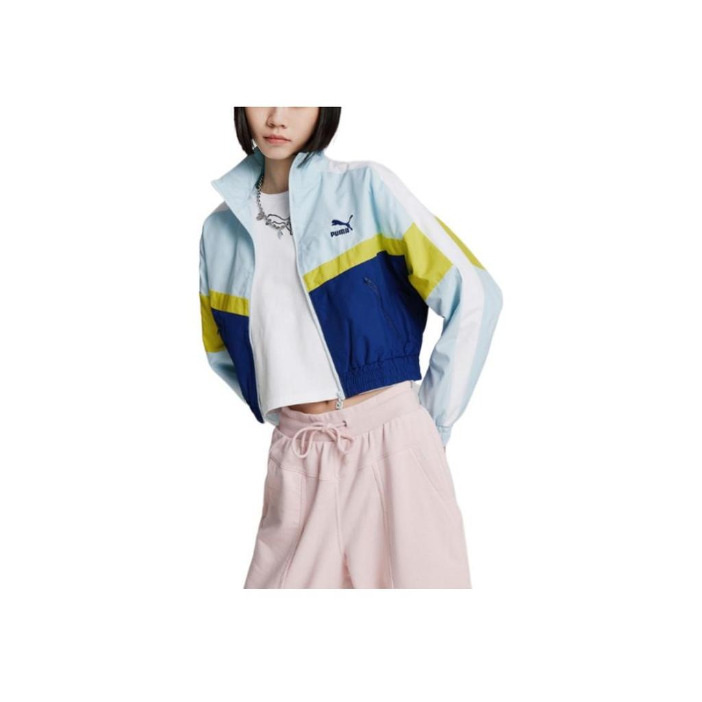 Puma Color Block Zip Retro Sports Stand Collar Jacket Women Jacket Blue 532686-50
