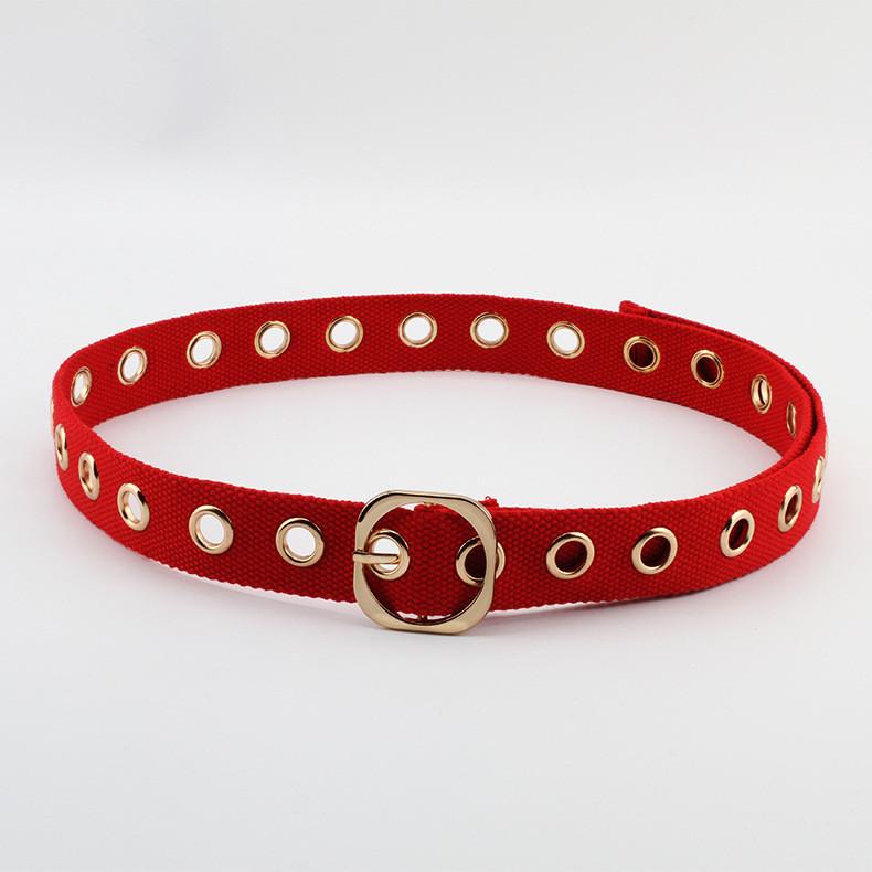 Color Solid Simple Porous Design Women Casual Canvas Belt With Buckle Square