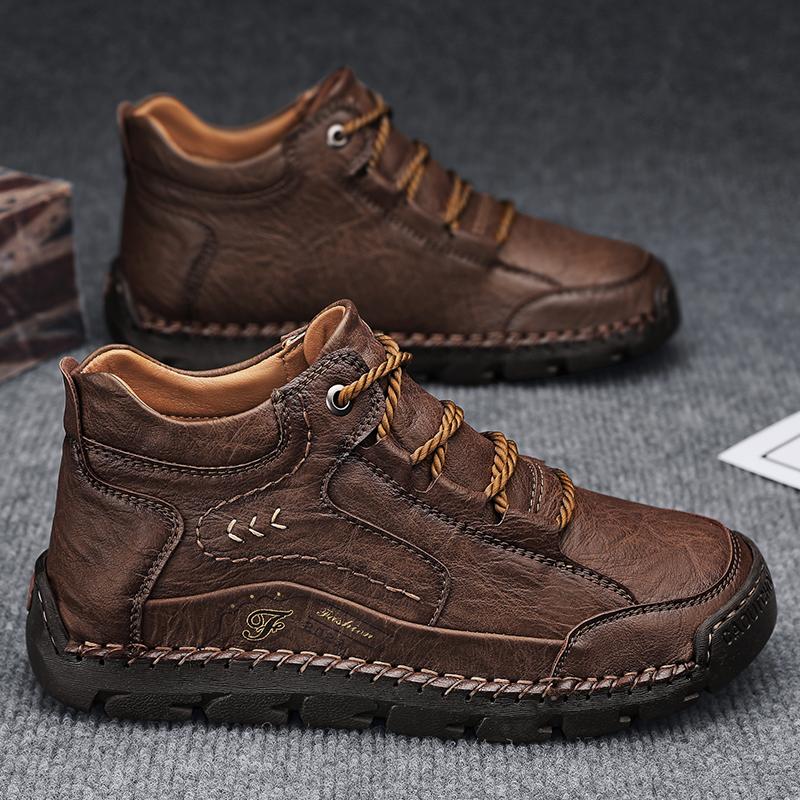 Mens Handmade Genuine Leather Boots Men Shoes Comfortable Ankle Boots for Men Casual Shoes Outdoor Tooling Shoes