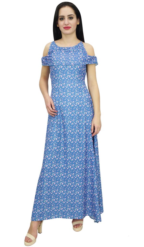 Bimba Women's Sleeveless Floral Party Wear Dresses Side Split Beach Maxi