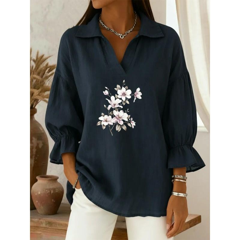JPNTKY Women's Fashion Casual Summer Spring POLO Neck 3/4 Sleeves Blouses & Shirts