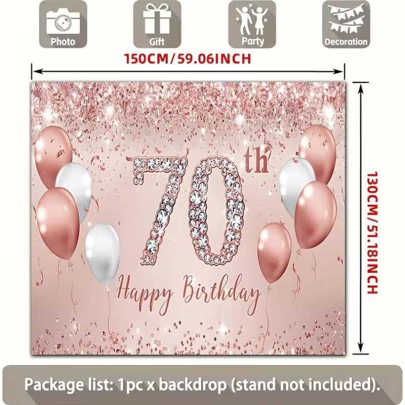 2D Rose Gold Diamond 70th Birthday Backdrop for Her Birthday Photoshoot